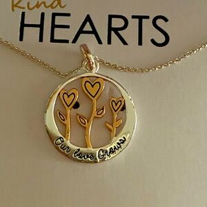 Sterling Silver, Kind Hearts,  Pendant reads, Our Love Grows